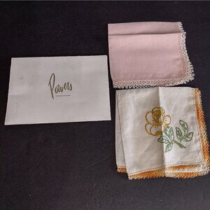 Antique Vintage (2) 100% Linen Hankies Handkerchiefs Powers Department Store